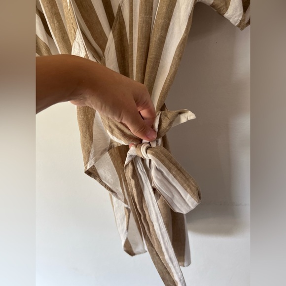 Faherty Willow Wrap Dress Bronze Stripe Short Sleeve Linen Blend Size Medium - Picture 5 of 11